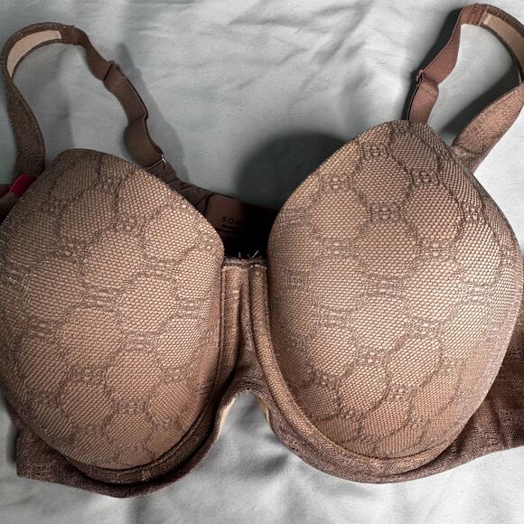 Soma Women's sz 38D Stunning Support Geo Lace Full Coverage Bra Brown/Dark Beige - Picture 2 of 8